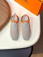 HM Men's Slip on Sneaker Grey Orange Flyknit Fabric 690060