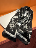 CC Scarf 185 CM In Black White Cashmere Silk  182459