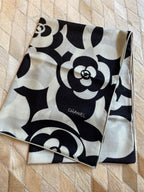 CC Scarf 190 CM In Black And White Floral Print Cashmere Silk 208542