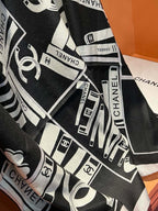 CC Square Scarf 110 CM In Black Mix White Cashmere Silk 221427
