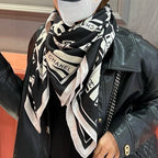 CC Square Scarf 110 CM In Black Mix White Cashmere Silk 221427