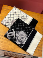 CC Scarf 200 CM In White Black Cashmere Silk  255990
