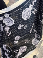 CC Scarf 200 CM In White Black Cashmere Silk  255990