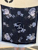 CC Scarf 200 CM In White Black Cashmere Silk  255990