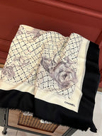 CC Scarf 200 CM In White Black Cashmere Silk  255990