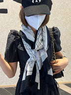 CC Scarf 200 CM In White Black Cashmere Silk  255990