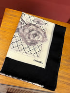 CC Scarf 200 CM In White Black Cashmere Silk  255990