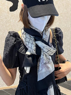 CC Scarf 200 CM In White Black Cashmere Silk  255990