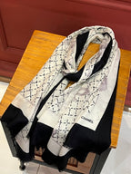CC Scarf 200 CM In White Black Cashmere Silk  255990