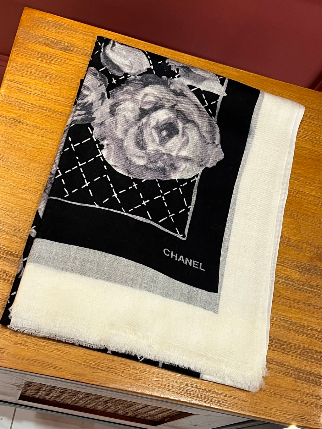 CC Scarf 200 CM In Black White Cashmere Silk  255991