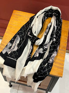 CC Scarf 200 CM In Black White Cashmere Silk  255991