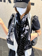 CC Scarf 200 CM In Black White Cashmere Silk  255991