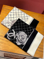 CC Scarf 200 CM In Black White Cashmere Silk  255991