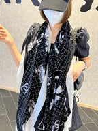 CC Scarf 200 CM In Black White Cashmere Silk  255991