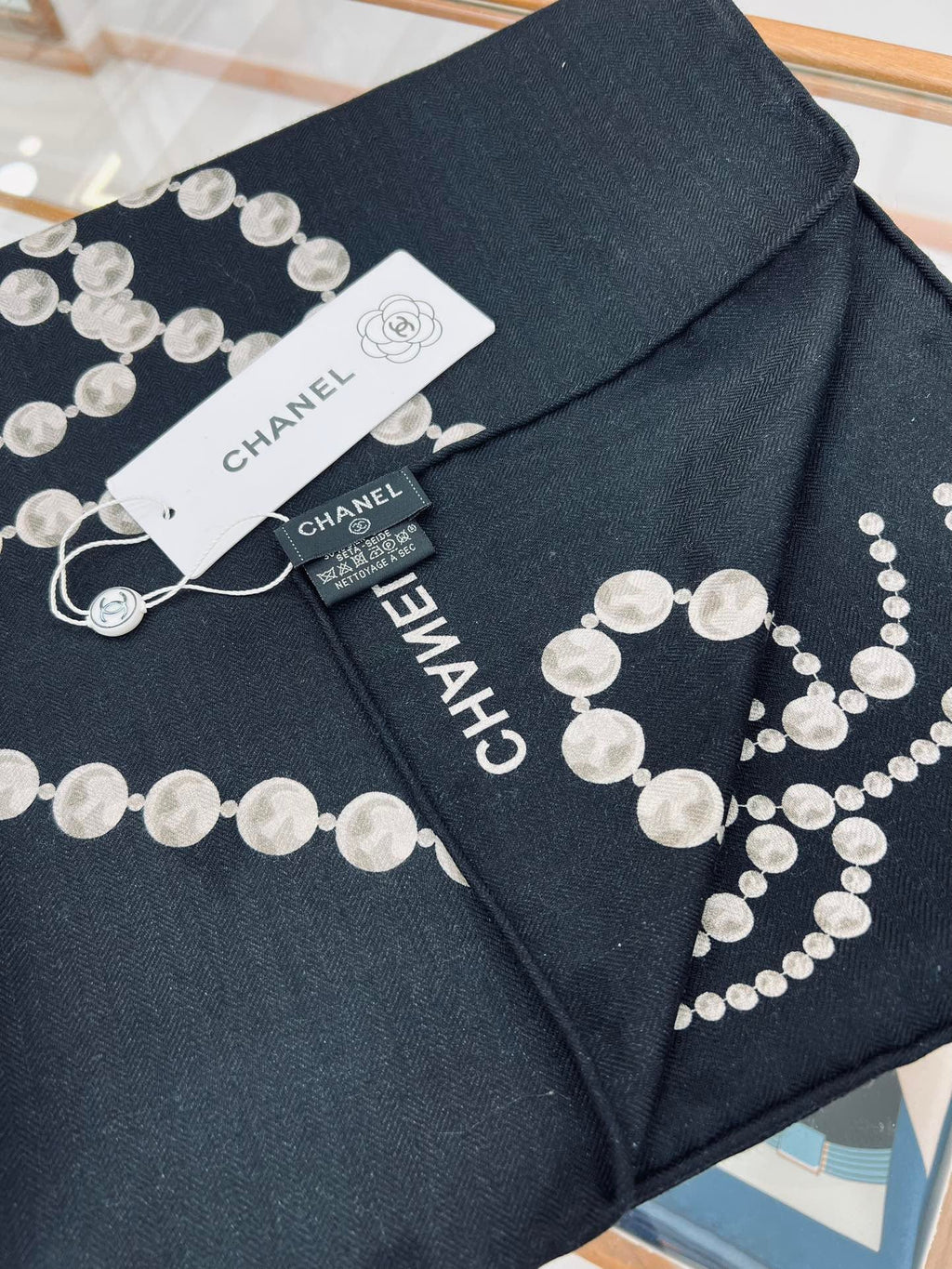 CC Square Scarf 140 CM In Black White Cashmere And Silk 264126