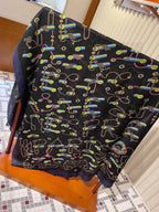 Scarf 200 CM In Black Colorful Cashmere Silk  264152