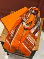 Selle De Dignitaire Bandana Shawl 200 CM In Orange Red Colorful Cashmere 265333