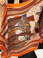 Selle De Dignitaire Bandana Shawl 200 CM In Orange Red Colorful Cashmere 265333