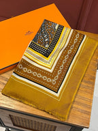 Selle De Dignitaire Bandana Shawl 200 CM In Yellow Brown Colorful Cashmere 265335