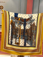 Selle De Dignitaire Bandana Shawl 200 CM In Yellow Brown Colorful Cashmere 265335