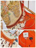 Legende Brodee Scarf 140 CM In Orange Colorful Cashmere And Silk 276519