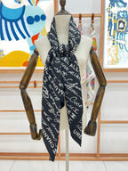 CC Square Scarf 140 CM In Black With White Text Cashmere And Silk 286378