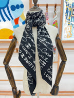 CC Square Scarf 140 CM In Black With White Text Cashmere And Silk 286378