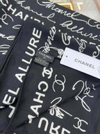 CC Square Scarf 140 CM In Black With White Text Cashmere And Silk 286378