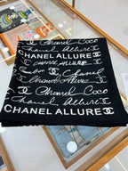 CC Square Scarf 140 CM In Black With White Text Cashmere And Silk 286378