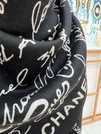 CC Square Scarf 140 CM In Black With White Text Cashmere And Silk 286378
