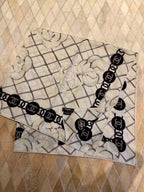 CC Square Scarf 110 CM In White Mix Black Camellia Print Cashmere Silk 296623