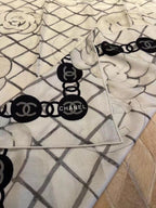 CC Square Scarf 110 CM In White Mix Black Camellia Print Cashmere Silk 296623