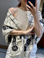 CC Square Scarf 110 CM In White Mix Black Camellia Print Cashmere Silk 296623