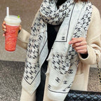 CC Scarf 200 CM In White With Black Logo Cashmere 363602