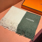HIGH-END SCARF 180 IN MOSS GREEN MIX BEIGE CASHMERE