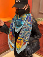 Mountain Zebra Scarf 185 CM Blue Colorful Silk 402280