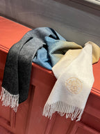 Scarf 190 CM In White Beige Mix Black Blue Cashmere