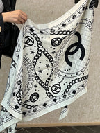 CC Scarf 185 CM White Black Cashmere Silk 418401