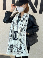 CC Scarf 185 CM White Black Cashmere Silk 418401