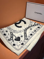CC Scarf 185 CM White Black Cashmere Silk 418401