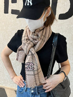 CC Scarf 190 CM In Dark Beige With Brown Stripes Wool  420037