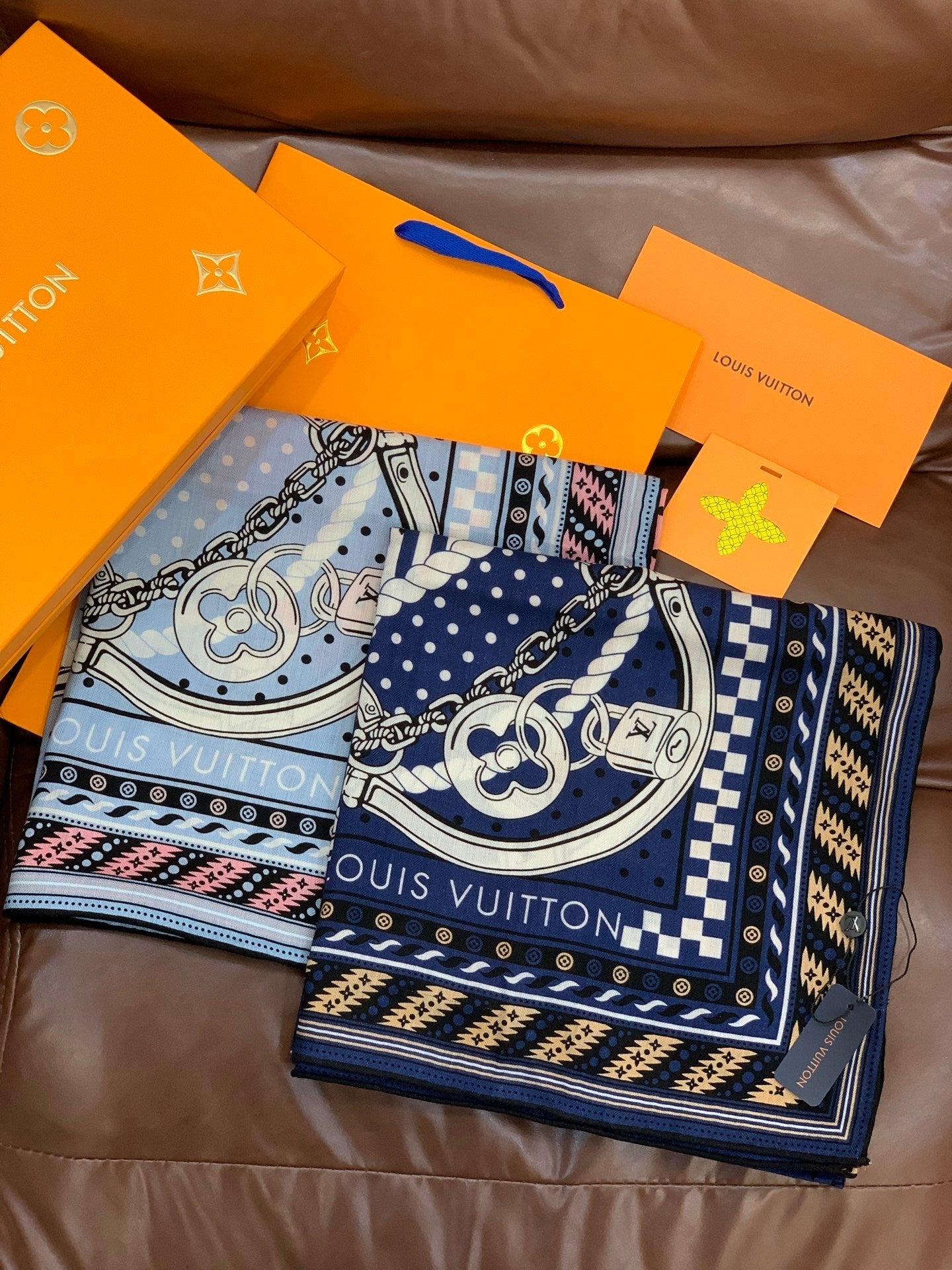 LV X TM Scarf 135CM Blue Pink Cashmere 293197