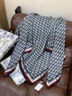 CD Monogram Scarf 140CM Dark Blue White Cashmere 293187