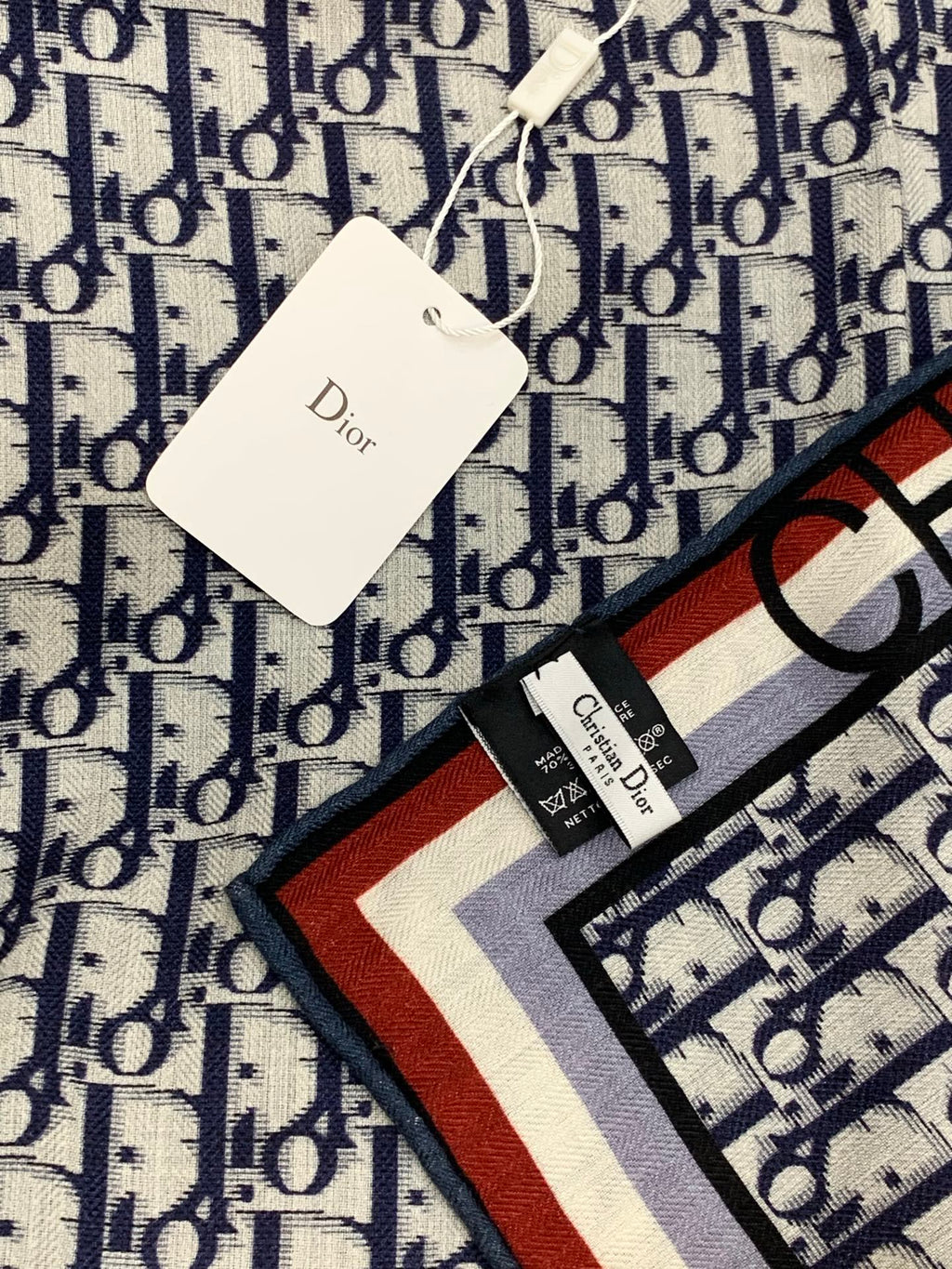 CD Monogram Scarf 140CM Dark Blue White Cashmere 293187