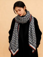 CD Monogram Scarf 140CM Dark Blue White Cashmere 293187