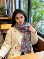 LV X TM Monogram Scarf 180CM Gray Red Cashmere 293171