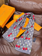 LV X TM Monogram Scarf 180CM Gray Red Cashmere 293171