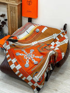 HM Dressage Tressage 140 CM Orange Brown Colorful Cashmere And Silk 293242