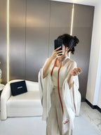 CC Scarf 180 CM In White With Red Border Cashmere Silk 287510