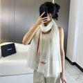 CC Scarf 180 CM In White With Red Border Cashmere Silk 287510
